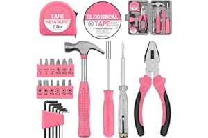MILEAGE STAR 24-teiliges pinkes Werkzeug-Set zum Selbermachen, umfassendes Mini-Werkzeug-Set für Reparaturen und Wartung zu Hause – ideales rosa Werkzeugset für Frauen – inklusive essentieller Handwerkzeuge und