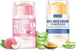 DENESTUP 2 Pcs Urea Cream 60% Pour Les Pieds Et La Peau Sèche Et Craquelée, Cracked Heel Repair Stick Maximum Strength Moisturizing Foot & Hand Balm, Repair Creams (Pêche + Crème d'urée)