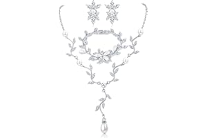 Adramata Juego de Joyas para Novia para Mujer Cristal Collar Pulsera Pendientes de Lágrima Plata Conjunto Collar y Pendientes Fiesta de Graduación Compromiso Boda Joyería para Dama de Honor