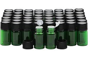 Rowiz 50PCS 3ml Glass Essential Oil Bottle Small Sample Jars with Orifice Reducers for Dispensing Reagent Sample Perfume Essential Oil,Green