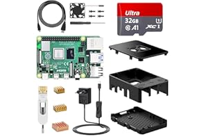 NinkBox Raspberry Pi 4 Modèle B, 2G RAM+32G Carte Mémoire, Starter Kit Complet: Carte Mère, Ventilateur, Boîtier Noir, Dissipateur, Alimentation avec Interrupteur, Câble HDMI Raspberry Pi 4 b+