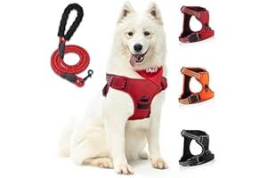 SIBOTER Arnes Perro, Arnes Perro Mediano con Lineas Reflectante, Arnes Perro Antitirones Transpirable con Control de Manija para Correr, Caminar, Trotar (L, Rojo)