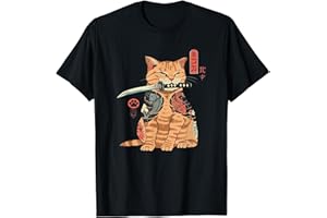 GATTI ALEXAMERCH Giapponese Samurai Ninja Cat Kawaii Tattoo Graphic Maglietta