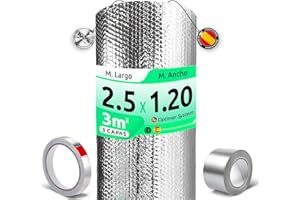 OPTIMER SYSTEM AISLANTE TERMICO MULTIUSOS PREMIUM| Reduce el Frio y el Calor |100% ALUMINIO|Aislante Termico para Ventana, Pared, Suelo, Techo, Coche, Garaje [ 1.20 X 2.5m ] (3m²) + 2 cintas adhesivas