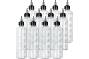 SHANQIAN 12 PCS×250 ML Flacons de Distribution Gradués Plastique Flacon avec Capuchon Twist Noir Bouteilles de Compression pour Encres Liquides/Teintures/Capillaires/Colorants