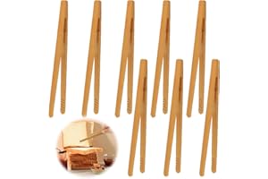INQUIRLLY 8 Pièces Pinces en Bambou,pinces de cuisine en bambou naturel - Idéales pour les toasts, les fruits, le pain et les concombres - Outil de cuisine pour fromage, bacon, muffins, fruits, pain
