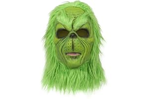 Yearsahrk Grinch - Maschera natalizia da mostro verde, maschera natalizia con cappello di Natale, per cosplay e feste