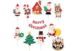 iwiio Christmas Cake Decorations - 10Pcs Toppers Santa, Snowman, Elk, Tree, Snowflake for Cake Decorations, Party Supplies