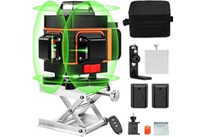ELIKLIV 4d Laser Level 100ft, 4 X 360 Laser Levels 16 Lines Self Leveling for Floor, Green Laser Cross Lines Horizontal Vertical,2 Rechargeable Battery and Remote Controller for Home Improvement Layout Tools