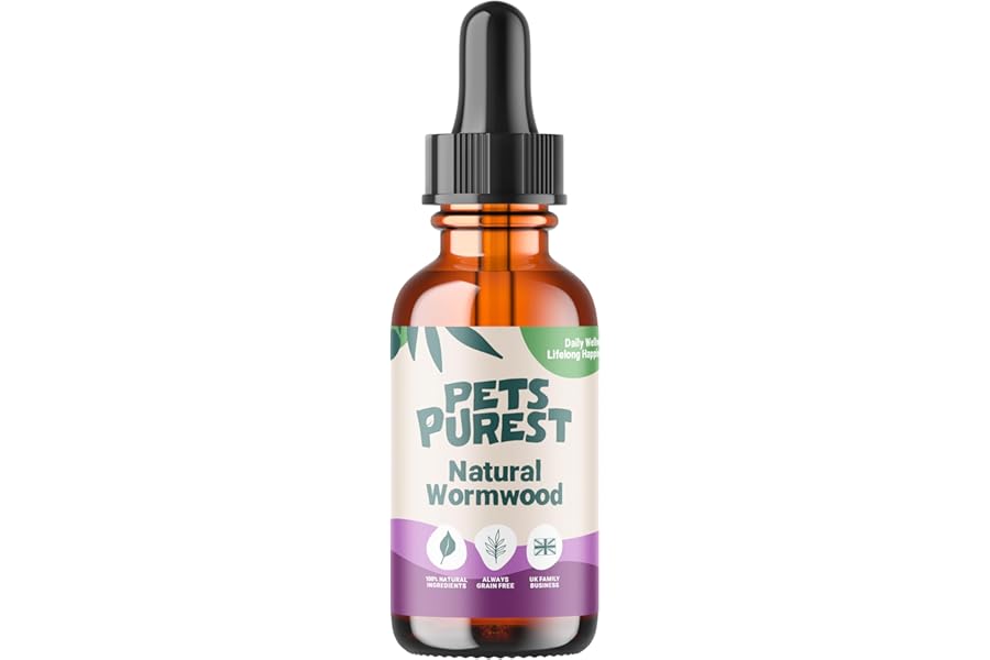 Pets Purest Natural Wormwood Formula - 100% Natural Alternative to Nasty Chemical Products - Benefits Intestinal Hygiene - For Dogs, Cats, Poultry, Birds, Ferrets, Rabbits & Pets