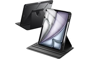 JETech Rotating Case for iPad Air 13-Inch M3/M2 (2025/2024) with Pencil Holder, 360 Degree Rotation Protective Stand Cover Clear Back, Auto Wake/Sleep (Black)