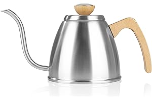 BEEM POUR OVER Kettle con termometro integrato | Beccuccio a collo d'oca | Per piani cottura a induzione, elettrici e in ceramica | Applicazioni in acciaio inox e legno | Capacità 0,9 l