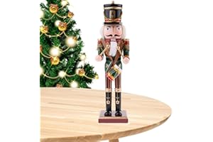 dancepandas Dziadek do orzechów figurka Boże Narodzenie dziadek do orzechów żołnierz dekoracja bożonarodzeniowa z drewna dekoracja stołu prezenty ornamenty Xmas dekoracja, w kolorze czerwonym zielonym metalik, klasyczny, ok. 30 cm