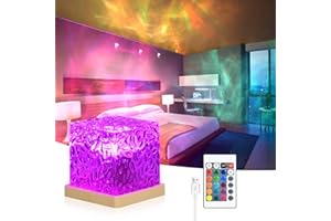 URAQT Proyector Estrella, Luz Nocturna Ondulada de Agua 30 Modos 16 Colores, Proyector de Rotating Water Wave Lamp Projector Para Dormitorio Lámparas Ambiente con Control Táctil y Control Remoto