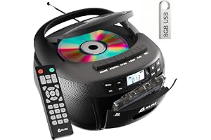 KLIM CD-spelare med USB – Kassettbandspelare, AM/FM Radio Bluetooth, Stereo CD-spelare, Fjärrkontroll, Bandinspelning, AUX, S
