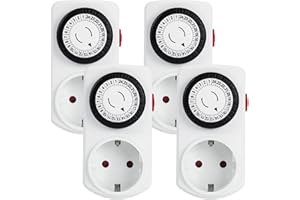 G-Homa Temporizador Analogico, Programa de 24 Horas, Temporizador Enchufe para Uso Interior, Ciclo Encendido/Apagado Diario, para Luces, Lamparas, 4 Pack