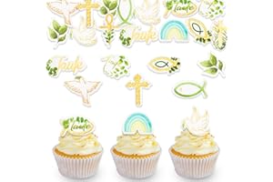 DazzJoy 48 Stück Essbare Tortendeko Taufe Deko,Essbare Cake Topper Taufe,Esspapier Taube Tortendeko,Essbar Deko Kommunion,Kreu Cupcake Topper Tauf Kuchen Deko Essbar,Fisch Muffin Deko Mädchen Junge