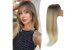 DYBEAUTYHAIR Hair Topper 18 Inch Clip in Fringe 360° Bangs Hair for Women with Thinning Hair Long Layered Clip on Bangs Toppers Hair Pieces for Women Fiber Wiglets Ladies (RT6-12-613A, 18 Inches)