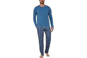 Litherday Pigiama Uomo Invernale Cotone Lungo Pajamas Due Pezzi Maniche Lunghe Pantaloni Lunghi Pigiami Morbido Loungewear con Tasche
