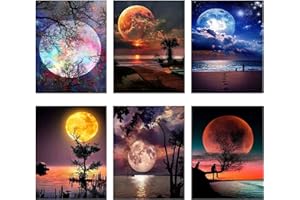 AIVORIUY 5D Diamond Painting Kit Completo, 6 Piezas DIY Pintura Diamante para Adultos y Niños, Punto de Cruz Rhinestone Bordado Manualidades Decoración de Pared del Hogar 30x40cm Luna