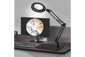 ‎SAVSOO Lupe mit Touch Control Licht und Ständer - LED Lupenleuchte in Schwarz, Klemme, 5 Farbmodi, stufenlos dimmbar - Perfekte Lupenlampe für präzise Arbeiten und Modellbau