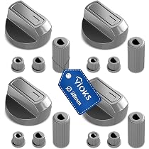 Boutons De Cuisinière Gaz Universels KOQAIIZ - Lot De 4 - Adaptateurs 6mm/8mm - Alliage Zinc Argenté