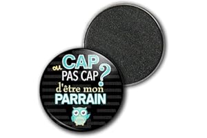 Badgmania Magnet Aimant Frigo 3.8cm Cap ou Pas Cap d'être Mon Parrain - Fond Noir Chouette - Idée Cadeau Humour Demande Annonce Naissance