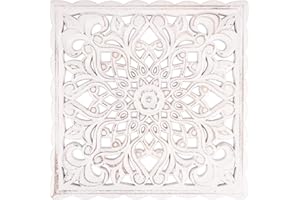 Caffney Wooden Wall Decor Floral Hollow Carved Wall Panel Hanging Decor Rustic Wall Art Sculpture Home Wall Ornament for Hallway Bedroom Living Room Cafe Office(Square)