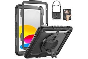 SEYMAC Coque pour iPad (A16)11ème/10ème génération 2025/2022 11/10.9 Pouces, Coque ipad 10eme Generation, Étui Antichoc avec Protection D'écran, Support Rotatif à 360°, Porte-Crayon, Bandoulière, Noir