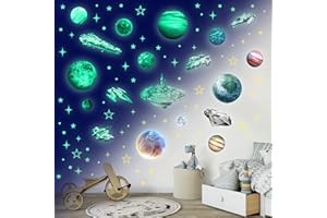 DUOUPA Świecące gwiazdy, samoprzylepne naklejki na ścianę do pokoju dziecięcego, świecące gwiazdy w ciemności, świecąca dekoracja ścienna, naklejki planety, naklejki do pokoju dziecięcego, dekoracja