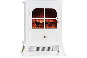 Klarstein St. Moritz - Cheminée électrique, Foyer, Ventilateur Chauffant, Chauffage, Fonctions indépendantes, 1850 W, thermostat réglable, Bois décoratif, Blanc