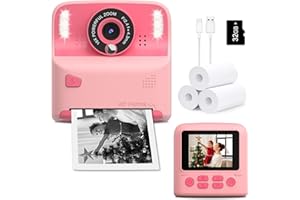 AMZELAS Instant Print Camera for Kids, Christmas Birthday for Age 3-12 Girls Boys Gifts, Inkless Instant Print Photo Digital Selfie Camera for 3 4 5 6 7 8 9 Year Old Toddler Children Travel Toys (Pink&Pink)