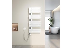 Heilmetz Toallero electrico baño 899x400mm 400W, radiador toallero electrico con termostato Elemento Calefactor y función de Temporizador（Blanco）