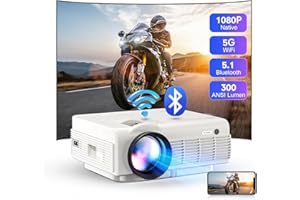 YEZMEK Native 1080P 15000 Lumen Full HD Projector - 5G WiFi and Bluetooth, Mini Portable Outdoor Projector Supporting 4K, Ideal for TV Stick, Smartphone, Tablet, Laptop - HDMI, USB, AV