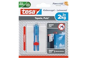 tesa Klebenagel Tapeten & Putz - höhenverstellbar - selbstklebender Nagel - ideal für Leinwand & Keilrahmen - Halteleistung 2kg/Nagel - spurlos ablösbar