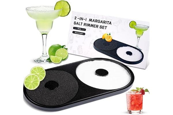 TonJin Margarita Salt Rimmer Set, 1 pack barsalt och sockerkant med svamp, 2-i-1 bar glas cocktail fälg set, diskmaskinssäkra svarta barredskap för Margarita Mojitos