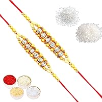 RjKart Royal Stone Traditional Rakhi Set of 2 with Roli Chawal Chandan Mishri Raksha Bandhan Gift for Brother Rakhi…