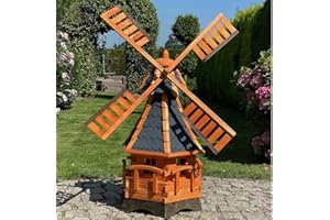 Darlux Deko-Shop-Hannusch Moulin à vent hexagonal en bois avec roulement à billes Marron/bleu Hauteur 120 cm