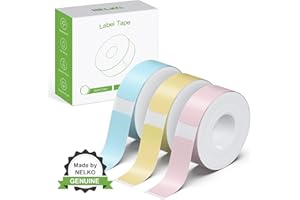 NELKO Nastro per etichettatrice originale P21, carta per stampa di etichette adattata, 14 x 40 mm, ricambio standard laminato per ufficio, multiuso, P21, 180 nastri/rotolo, 3 rotoli, blu/giallo/rosa