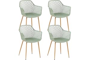 ‎BUYBYROOM buybyroom Gartenstühle 4er Set, Lounge Sessel Outdoor Gartenstuhl Kunststoff, Balkon Stühle mit Metall Stuhlbein, 120 kg Belastbar, Graugrün