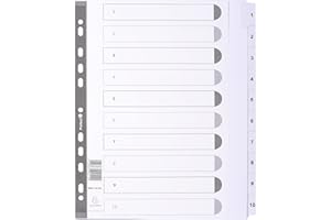 Exacompta - MWD1-10Z-EW - Separadores de cartulina blanca FSC® de 160g/m2 con 10 pestañas impresas digitalmente del 1 al 10 y plastificadas - Ficha imprimible - Formato a archivo A4 maxi