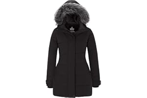 Wantdo Women’s Winter Long Quilted Winter Coat Puffer Warm Thicken Parka Classic Ladies Padded Jacket with Faux Fur Hood