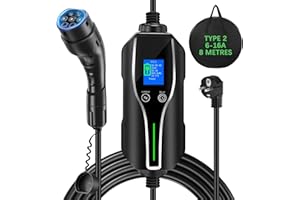 FNRIDS Chargeur Voiture Electrique 3.68kw,EV Chargeur Type 2 8M,6/8/10/13/16A Courant Commutable avec Affichage,Charge Temporisée,Cable Recharge Voiture Electrique,IP67étanche,avec Portatif Sac