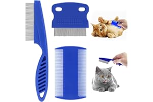 FOZUANEI 3 Pieces Pet Comb Set for Dog and Cat - Flea, Lice, and Tick Removal Tool - Metal Head Fine Tooth Grooming Comb for Tangles, Dirt, and Tear Stain Removal