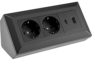 CHILITEC Steckdosenblock Ecksteckdose 2-Fach Schutzkontaktsteckdose USB-A USB-C PD Schwarz