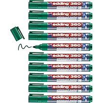 Edding 360 Whiteboard Markers 10-Pack - 1.5-3mm Round Tip Erasable Board Markers Black
