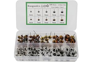 RAOGOODCX 140Pcs Needle Felting Eyes 6-10mm Mini Glass Amber with Clear Eyes Kits for Toy Teddy Puppets Dolls Wool Felting Crafts