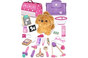 SOGAWEBB Arztkoffer Kinder Holz, Tierarzt Spielzeug Kinder, Doktorkoffer mit Kleidung und Hut, Arztkoffer Rollenspiel Kit, Geschenk Mädchen 3 Jahre(Rosa)