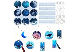 WYAHYQ 2Pezzi Stampo in resina epossidica in silicone portachiavi Stampi rotondi rettangolari per ciondoli in resina epossidica 5cm