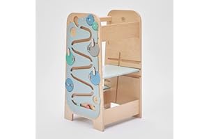 BusyKids Multifunctional Learning Tower Play Kitchen Helper Toddler Step Stool Montessori Tower Kitchen Tower (Mint)